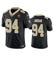 Men New Orleans Saints 94 Cameron Jordan Black 2023 F U S E  With 4 Star C Patch And John Madden Patch Vapor Limited Stitched Football Jersey