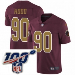 Youth Nike Washington Redskins 90 Ziggy Hood Burgundy RedGold Number Alternate 80TH Anniversary Vapor Untouchable Limited Stitched 100th anniversary Neck P