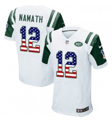 Mens Nike New York Jets 12 Joe Namath Elite White Road USA Flag Fashion NFL Jersey
