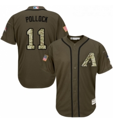 Youth Majestic Arizona Diamondbacks 11 A J Pollock Replica Green Salute to Service MLB Jersey