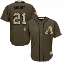 Youth Majestic Arizona Diamondbacks 21 Zack Greinke Authentic Green Salute to Service MLB Jersey