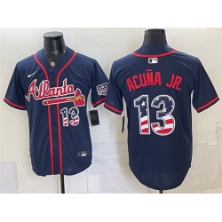 Men Atlanta Braves  13 Ronald Acuna Jr  Navy USA 250 Fourth of July Home Stadium Stitched Baseball Jersey