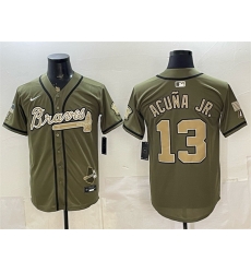 Men Atlanta Braves 13 Ronald Acuna Jr Olive 2026 Armed Forces Day Stitched Baseball Jersey Men Atlanta Braves 13 Ronald Acuna Jr Olive 2026 Armed Forces Day Stitched Baseball Jersey