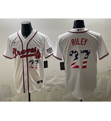Men Atlanta Braves  27 Austin Riley White USA 250 Fourth of July Home Stadium Stitched