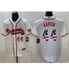 Men Atlanta Braves 44 Hank Aaron White USA 250 Fourth of July Home Stadium Stitched Baseball Jersey Men Atlanta Braves 44 Hank Aaron White USA 250 Fourth of July Home Stadium Stitched Baseball Jersey