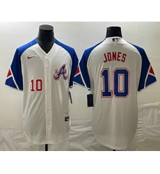Men's Atlanta Braves #10 Chipper Jones Number White 2023 City Connect Cool Base Stitched Jersey