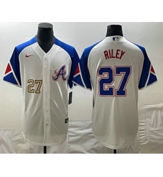 Men's Atlanta Braves #27 Austin Riley Number White 2023 City Connect Cool Base Stitched Jersey