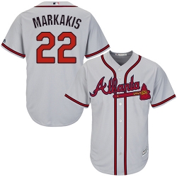 Mens Majestic Atlanta Braves 22 Nick Markakis Replica Grey Road Cool Base MLB Jersey