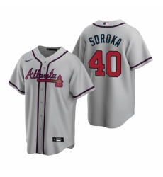 Mens Nike Atlanta Braves 40 Mike Soroka Gray Road Stitched Baseball Jersey