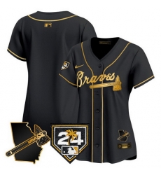 Women Atlanta Braves Blank Black Gold 2024 Spring Training 26 Georgia Patch Vapor Limited Stitched Baseball Jersey Women Atlanta Braves Blank Black Gold 2024 Spring Training 26 Georgia Patch Vapor Limited Stitched Baseball Jersey