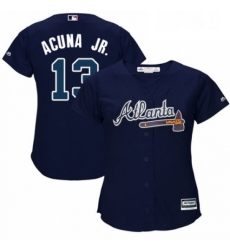 Womens Majestic Atlanta Braves 13 Ronald Acuna Jr Replica Blue Alternate Road Cool Base MLB Jersey 