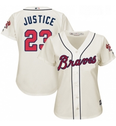 Womens Majestic Atlanta Braves 23 David Justice Replica Cream Alternate 2 Cool Base MLB Jersey