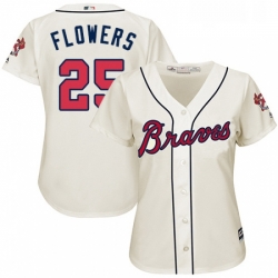 Womens Majestic Atlanta Braves 25 Tyler Flowers Replica Cream Alternate 2 Cool Base MLB Jersey