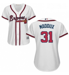 Womens Majestic Atlanta Braves 31 Greg Maddux Replica White Home Cool Base MLB Jersey