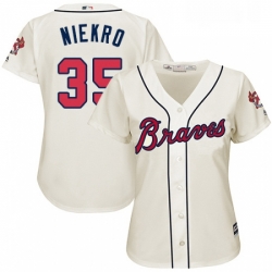 Womens Majestic Atlanta Braves 35 Phil Niekro Replica Cream Alternate 2 Cool Base MLB Jersey