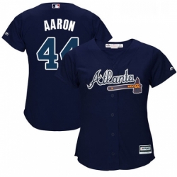 Womens Majestic Atlanta Braves 44 Hank Aaron Authentic Blue Alternate Road Cool Base MLB Jersey