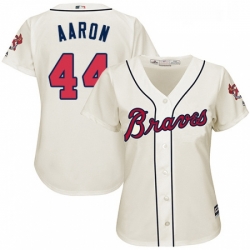 Womens Majestic Atlanta Braves 44 Hank Aaron Authentic Cream Alternate 2 Cool Base MLB Jersey