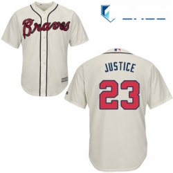 Youth Majestic Atlanta Braves 23 David Justice Replica Cream Alternate 2 Cool Base MLB Jersey