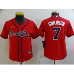 Youth Red Atlanta Braves 7 Dansby Swanson Cool Base MLB Stitched Jersey