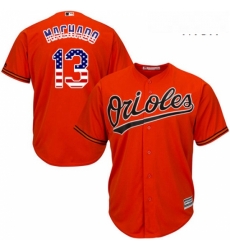 Mens Majestic Baltimore Orioles 13 Manny Machado Replica Orange USA Flag Fashion MLB Jersey
