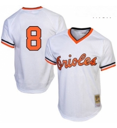 Mens Mitchell and Ness 1985 Baltimore Orioles 8 Cal Ripken Replica White Throwback MLB Jersey