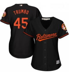 Womens Majestic Baltimore Orioles 45 Mark Trumbo Replica Black Alternate Cool Base MLB Jersey