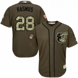 Youth Majestic Baltimore Orioles 28 Colby Rasmus Replica Green Salute to Service MLB Jersey 