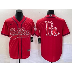 Men Boston Red Sox Red Team Big Logo With Patch Cool Base Stitched Baseball Jersey