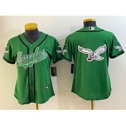 Women Philadelphia Eagles Green Team Big Logo Cool Base Stitched Baseball Jersey 28Run Small 29 2