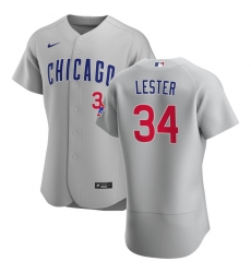 Men Chicago Cubs 34 Jon Lester Men Nike Gray Road 2020 Flex Base Team Jersey