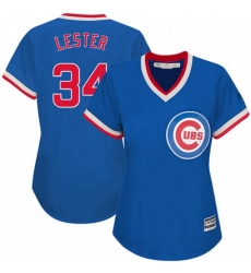 Womens Majestic Chicago Cubs 34 Jon Lester Replica Royal Blue Cooperstown MLB Jersey