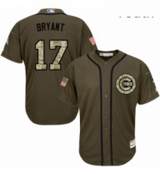 Youth Majestic Chicago Cubs 17 Kris Bryant Authentic Green Salute to Service MLB Jersey