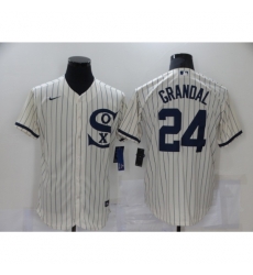 Men Nike Chicago White Sox 24 Yasmani Grandal Cream Elite 2021 Field of Dreams Jersey