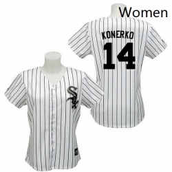 Womens Majestic Chicago White Sox 14 Paul Konerko Authentic WhiteBlack Strip Fashion MLB Jersey