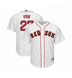 Youth Boston Red Sox 27 Carlton Fisk Authentic White 2019 Gold Program Cool Base Baseball Jersey