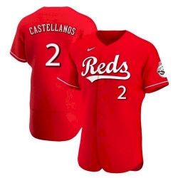 Men Cincinnati Reds 2 Nick Castellanos Scarlet 2021 Alternate Jersey