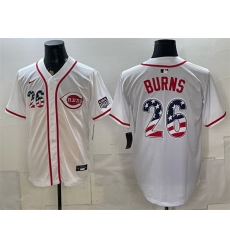 Men Cincinnati Reds  26 Chase Burn White 2026 USA 250 Fourth of July Home Stitched Baseball Jersey