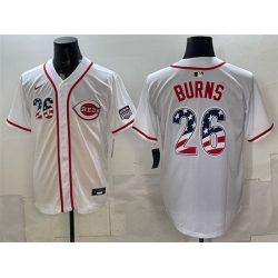Men Cincinnati Reds  26 Chase Burn White 2026 USA 250 Fourth of July Home Stitched Baseball Jersey