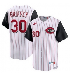 Men Cincinnati Reds  30 Ken Griffey Jr  White Cooperstown Collection Limited Stitched Baseball Jersey