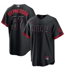 Men Cincinnati Reds 37 Tyler Stephenson Black 2023 City Connect Stitched Jersey