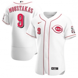 Men Cincinnati Reds 9 Mike Moustakas White Flex Base Stitched jersey