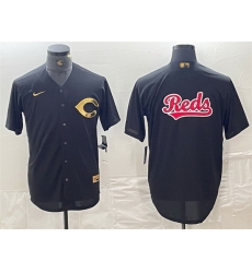 Men Cincinnati Reds Black Team Big Logo Cool Base Stitched Baseball Jersey 3