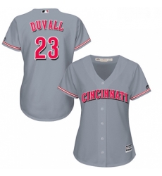 Womens Majestic Cincinnati Reds 23 Adam Duvall Replica Grey Road Cool Base MLB Jersey