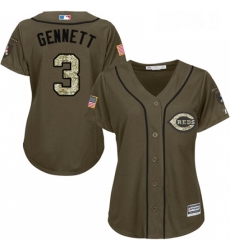 Womens Majestic Cincinnati Reds 3 Scooter Gennett Replica Green Salute to Service MLB Jersey 