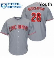 Youth Majestic Cincinnati Reds 28 Anthony DeSclafani Replica Grey Road Cool Base MLB Jersey