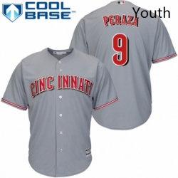 Youth Majestic Cincinnati Reds 9 Jose Peraza Replica Grey Road Cool Base MLB Jersey 