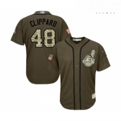 Mens Cleveland Indians 48 Tyler Clippard Authentic Green Salute to Service Baseball Jersey 