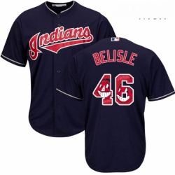 Mens Majestic Cleveland Indians 46 Matt Belisle Authentic Navy Blue Team Logo Fashion Cool Base MLB Jersey 