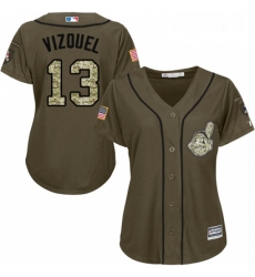 Womens Majestic Cleveland Indians 13 Omar Vizquel Authentic Green Salute to Service MLB Jersey 