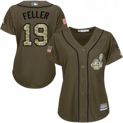 Womens Majestic Cleveland Indians 19 Bob Feller Replica Green Salute to Service MLB Jersey